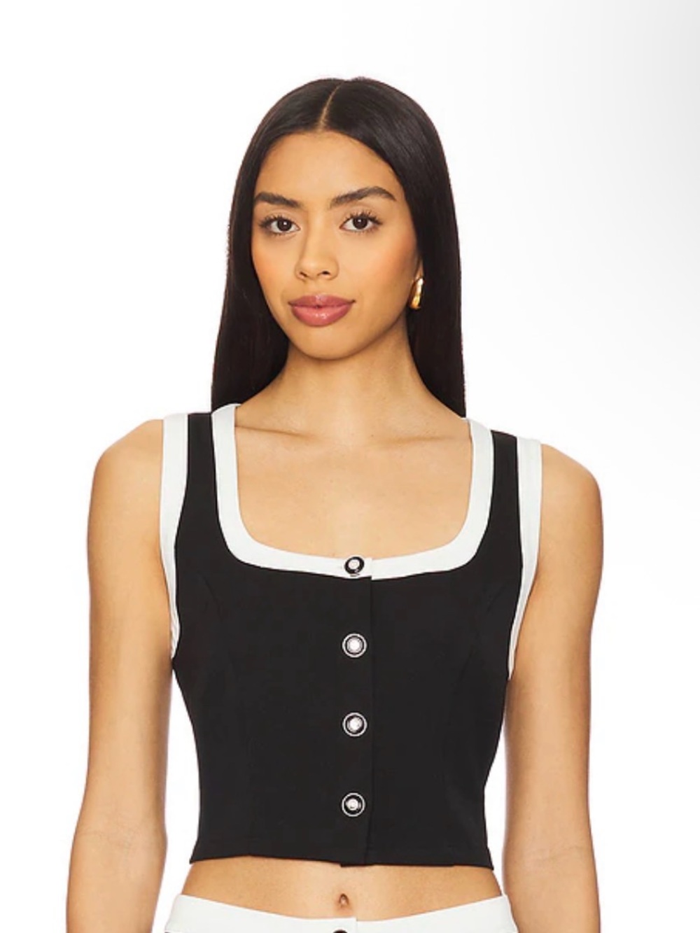 ASTR the Label Rory Black and White Square Neck Crop Top